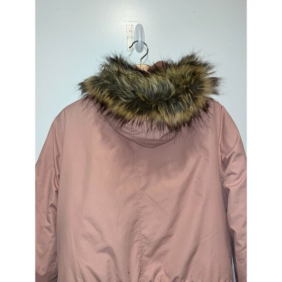 Sam Edelman Pink Outdoor Faux Fur Hooded Puffer Jacket Women's Size L - Picture 4 of 10